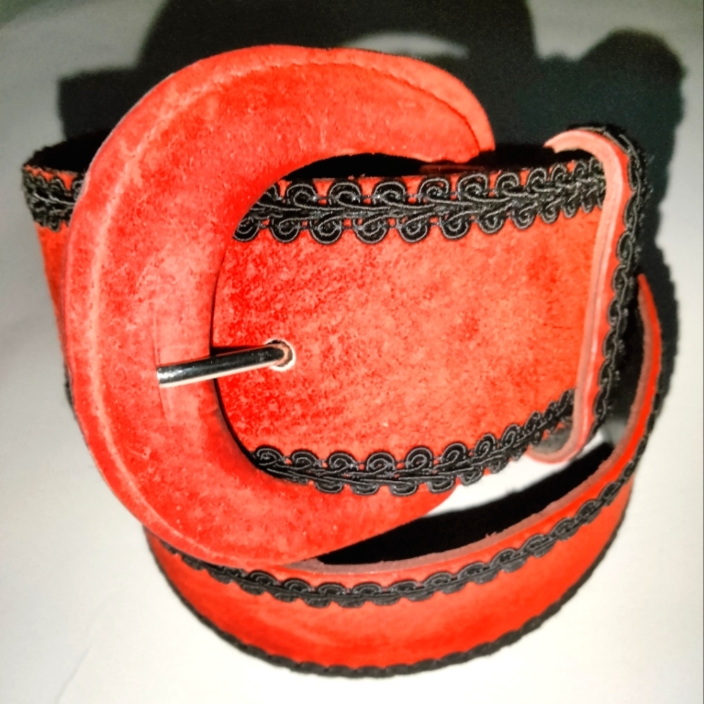 Retro Pinup (Red & Black) Embroidered Trim (Size 28) Goth Chic Waist Belt
